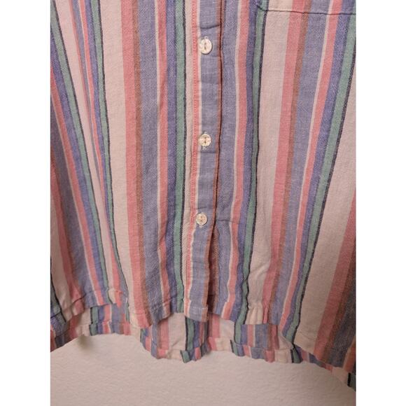 Orvis Linen Blend Button Down Camp Shirt Stripes Women Size L Beachy Outdoors - Picture 6 of 9